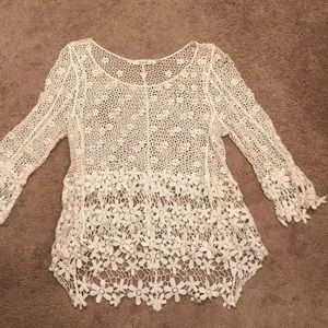 Creme colores long sleeve with intricate flowers